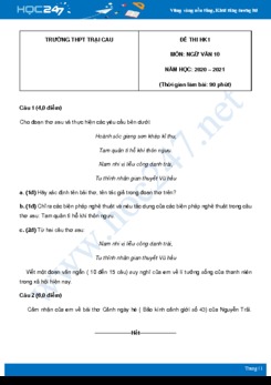 Đề thi HK1 môn Ngữ văn 10 năm 2020 Trường THPT Trại Cau có đáp án