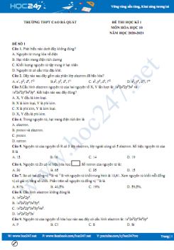 Bộ đề thi HK1 môn Hóa học 10 năm 2020 có đáp án Trường THPT Cao Bá Quát