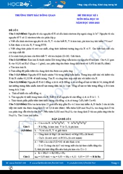 Bộ 3 đề thi HK1 môn Hóa học 10 năm 2020 có đáp án Trường THPT Bắc Nho Quan