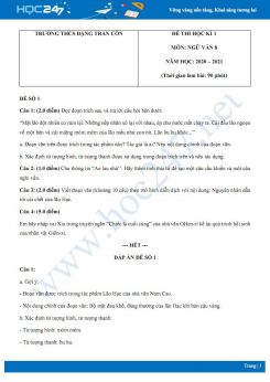 Bộ 2 đề thi Học kì 1 môn Ngữ văn 8 năm 2020 Trường THCS Đặng Trần Côn