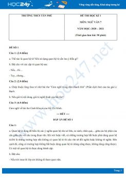Bộ 2 đề thi Học kì 1 môn Ngữ văn 7 năm 2020 Trường THCS Tân Phú