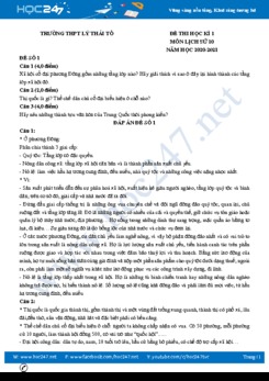 Bộ 3 đề thi HK1 môn Lịch sử 10 có đáp án Trường THPT Lý Thái Tổ