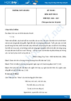 Đề thi HK1 môn Ngữ văn 10 năm 2020 Trường THPT Hải Đảo có đáp án