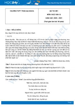 Đề thi HK1 môn Ngữ văn 10 năm 2020 Trường THPT Trần Đại Nghĩa có đáp án