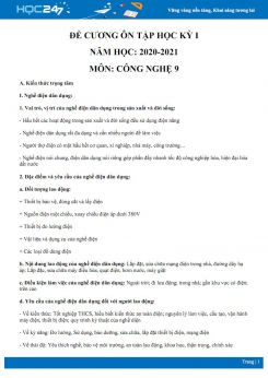 Đề cương ôn tập kiểm tra HK1 môn Công nghệ 9 năm 2020 - Lắp đặt mạng điện trong nhà