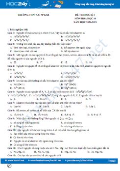 Đề thi HK1 môn Hóa học 10 năm 2020 có đáp án Trường THPT Cư M’Gar