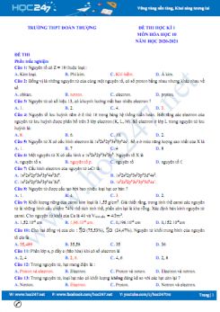 Đề thi HK1 môn Hóa học 10 năm 2020 có đáp án Trường THPT Đoàn Thượng