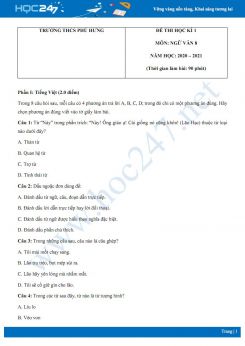 Đề thi Học kì 1 môn Ngữ văn 8 năm 2020 Trường THCS Phú Hưng