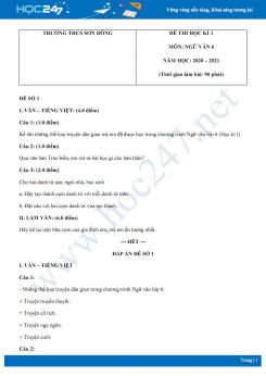 Bộ 2 đề thi Học kì 1 môn Ngữ văn 6 năm 2020 Trường THCS Sơn Đông