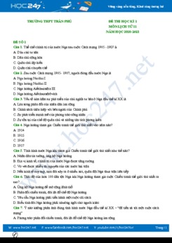 Bộ đề thi HK1 môn Lịch sử 11 năm 2020 có đáp án Trường THPT Trần Phú