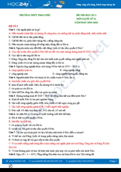 Bộ 3 đề thi HK1 môn Lịch sử 11 năm 2020 có đáp án Trường THPT Trần Phú