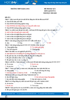 Bộ 3 đề thi HK1 môn Lịch sử 11 năm 2020 có đáp án Trường THPT Hàm Long