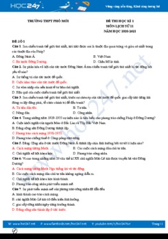 Bộ đề thi HK1 môn Lịch sử 11 năm 2020 có đáp án Trường THPT Phố Mới