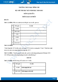 Bộ đề thi HK1 môn Lịch sử 8 năm 2020 - Trường THCS Mạc Đĩnh Chi có đáp án