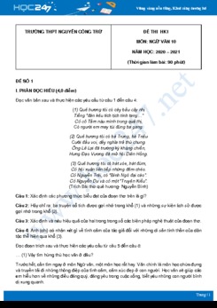 Bộ 4 đề thi HK1 môn Ngữ văn 10 năm 2020 Trường THPT Nguyễn Công Trứ có đáp án