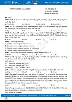 Bộ 3 đề thi HK1 môn Hóa học 12 năm 2020 có đáp án Trường THPT Quảng Điền