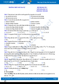 Đề thi HK1 môn Hóa học 10 có đáp án năm 2020 Trường THPT Ngô Gia Tự
