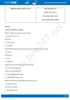 Bộ 3 đề thi Học kì 1 môn Ngữ văn 6 năm 2020 Trường THCS Ngô Tất Tố