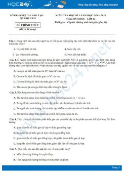 Đề thi HK1 môn Sinh học 12 năm 2020 - Sở GD&ĐT Tỉnh Quảng Nam có đáp án