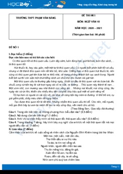 Bộ 4 đề thi HK1 môn Ngữ văn  10 năm 2020 Trường THPT Phạm Văn Sáng có đáp án