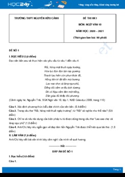 Bộ 4 đề thi HK1 môn Ngữ văn 10 năm 2020 Trường THPT Nguyễn Hữu Cảnh có đáp án