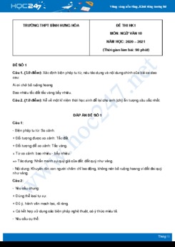 Bộ 5 đề thi HK1 môn Ngữ văn 10 năm 2020 Trường THPT Bình Hưng Hòa có đáp án