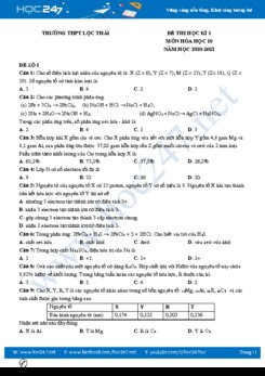 Bộ 3 đề thi HK1 môn Hóa học 10 năm 2020 có đáp án Trường THPT Lộc Thái