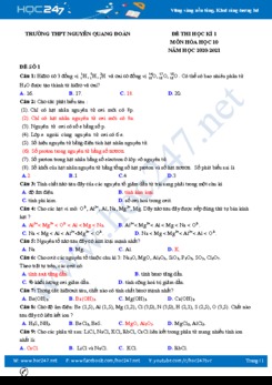 Bộ 3 đề thi HK1 môn Hóa học 10 năm 2020 có đáp án Trường THPT Nguyễn Quang Đoàn