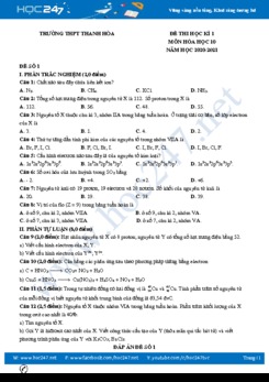 Bộ đề thi HK1 môn Hóa học 10 năm 2020 có đáp án Trường THPT Thanh Hòa