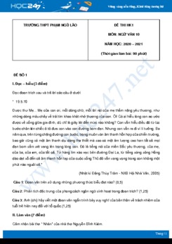 Bộ 3 đề thi HK1 môn Ngữ văn 10 năm 2020 Trường THPT Phạm Ngũ Lão có đáp án