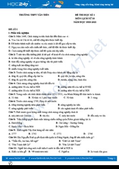Bộ 3 đề thi HK1 môn Lịch sử 10 năm 2020 có đáp án Trường THPT Tân Tiến