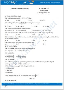 Đề thi HK1 môn Toán 8 năm 2020 có đáp án Trường THCS Ngô Gia Tự