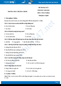 Đề thi HK1 môn Công nghệ 6 năm 2020 - Trường THCS Trường Chinh có đáp án