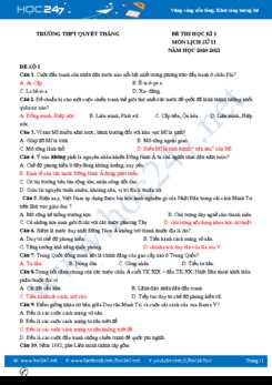 Bộ 3 đề thi HK1 môn Lịch sử 11 năm 2020 có đáp án Trường THPT Quyết Thắng