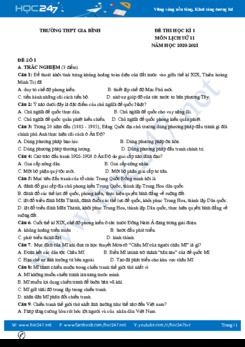 Bộ 3 đề thi HK1 môn Lịch sử 11 năm 2020 có đáp án Trường THPT Gia Bình