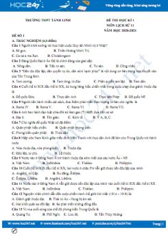 Bộ 3 đề thi HK1 môn Lịch sử 11 năm 2020 có đáp án Trường THPT Tánh Linh