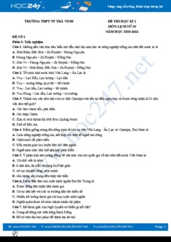 Bộ 3 đề thi HK1 môn Lịch sử 10 năm 2020 có đáp án Trường THPT TP Trà Vinh