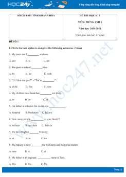 Bộ 5 đề thi HK1 môn Tiếng Anh 6 năm 2020 có đáp án Sở GD & ĐT Tỉnh Khánh Hòa