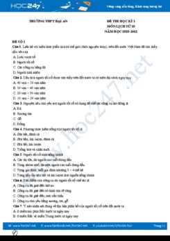 Bộ 3 đề thi HK1 môn Lịch sử 10 năm 2020 có đáp án Trường THPT Đại An