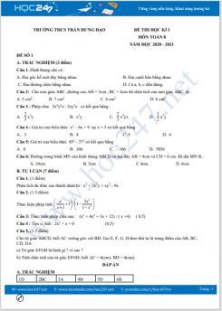Bộ 3 đề thi HK1 môn Toán 8 năm 2020 có đáp án Trường THCS Trần Hưng Đạo