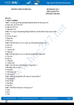Bộ 4 đề thi HK1 môn Lịch sử 10 có đáp án Trường THPT Duyên Hải