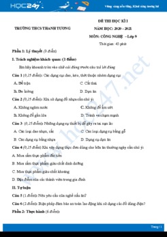 Đề thi HK1 môn Công nghệ 9 năm 2020 - Trường THCS Thanh Tương có đáp án