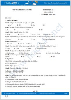 Bộ 3 đề thi HK1 môn Toán 8 năm 2020 có đáp án Trường THCS Quảng Phú