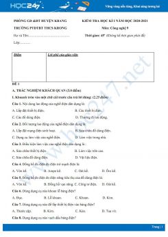 Bộ 3 đề thi HK1 môn Công nghệ 9 năm 2020 - Trường PTDTBT THCS Krong có đáp án