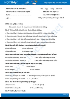 Đề thi HK1 môn Công nghệ 8 năm 2020 - Trường THCS Lương Tấn Thịnh có đáp án