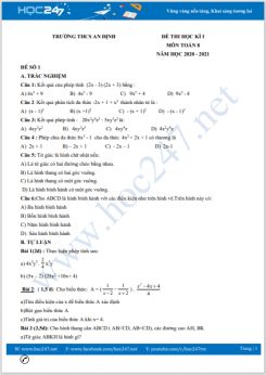 Bộ 3 đề thi HK1 môn Toán 8 năm 2020 có đáp án Trường THCS An Định