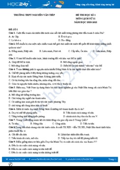 Bộ 3 đề thi HK1 môn Lịch sử 11 năm 2020 có đáp án Trường THPT Nguyễn Văn Tiếp