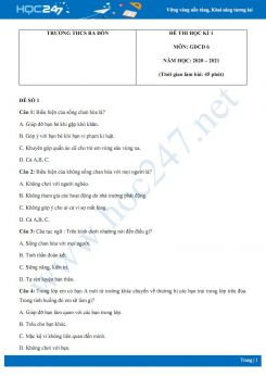 Bộ 3 đề thi HK1 môn GDCD 6 năm 2020 có đáp án Trường THCS Ba Đồn