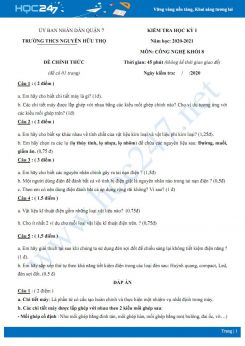 Bộ 3 đề thi HK1 môn Công nghệ 8 năm 2020 - Trường THCS Nguyễn Hữu Thọ có đáp án