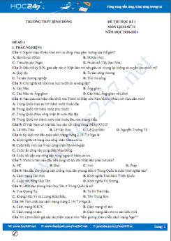 Bộ 3 đề thi HK1 môn Lịch sử 11 năm 2020 có đáp án Trường THPT Bình Đông